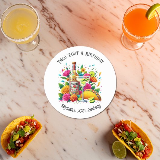 Sticker Rond Fiesta "Taco ’Bout a Birthday"