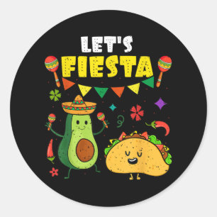 Sticker Rond Fiesta Tacos Parti Mexicain Lets Fiesta Cinco