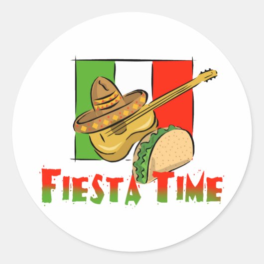 Sticker Rond Fiesta Time Taco, Sombrero, Guitare (Devant)