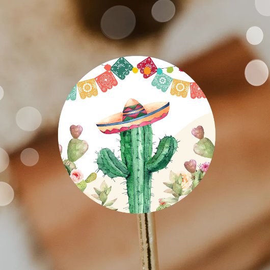 Sticker Rond Fiesta Watercolor Cactus Parti mexicain Succulent