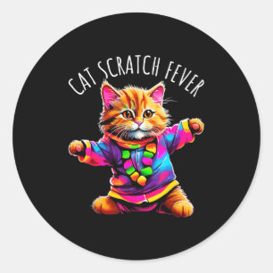 Sticker Rond Fièvre des Griffures de Chat Drôle Mignon Coloré D