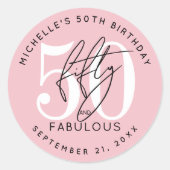 Sticker Rond Fifty Fabulous Pink 50th Birthday Party (Devant)