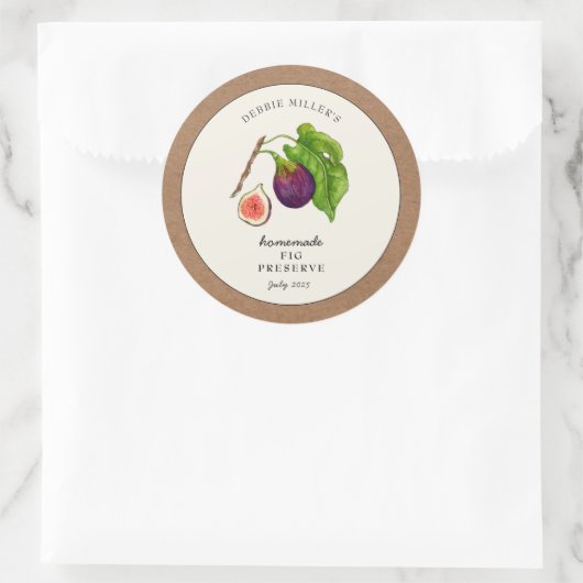 Sticker Rond Fig Conserver Jam Jar avec bordure en papier Kraft (Sac)
