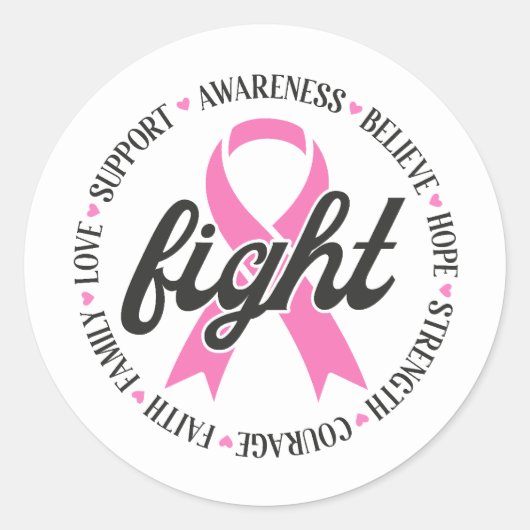 Sticker Rond Fight Breast Cancer Pink Ribbon Awareness (Devant)