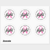 Sticker Rond Fight Breast Cancer Pink Ribbon Awareness (Feuille)
