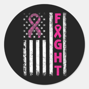 Sticker Rond Fight Breast Survivor American Flag Cancer du sein