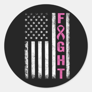 Sticker Rond Fight Breast Survivor American Flag Cancer du sein