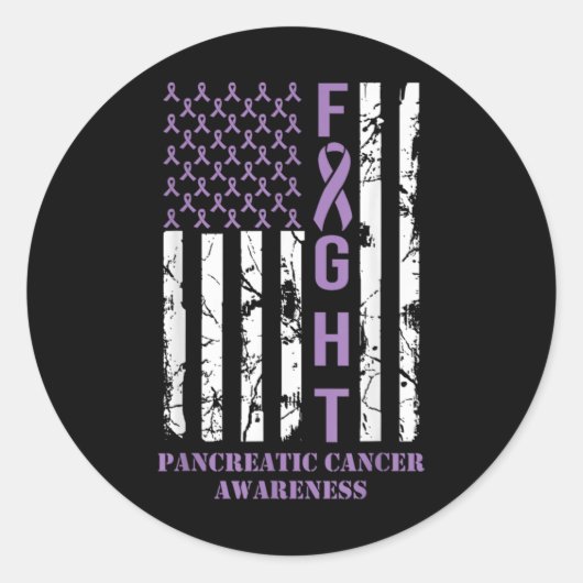 Sticker Rond Fight Flag Purple Ribbon Suprt Pancreatic Cancer (Devant)