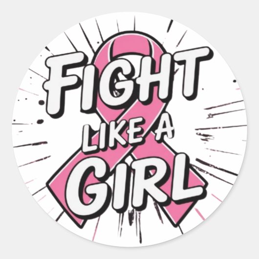 Sticker Rond Fight Like a Girl | Breast Cancer Awareness Design (Devant)