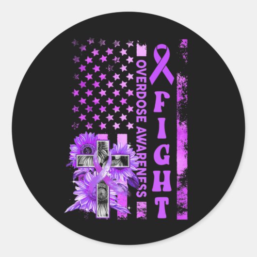 Sticker Rond Fight USA Flag Sunflower Christian Overdose Award (Devant)