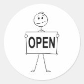 Sticker Rond Figure de bâton drôle tenant le signe ouvert (Devant)