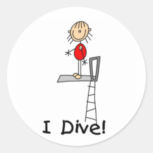 Sticker Rond Figure de bâton fille I plongée