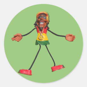 Sticker Rond Figure de bâton Rasta avec panneau de Paix Or