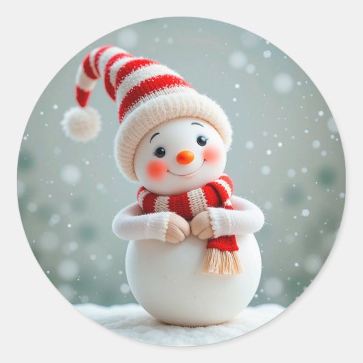 Sticker Rond Figurine de bonhomme de neige avec Casquette de va (Devant)