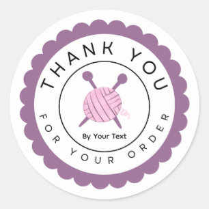 Sticker Rond Fil de rose et aiguilles à tricoter Merci pour vot