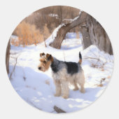 Sticker Rond Fil Fox Terrier Laisser neiger Noël (Devant)