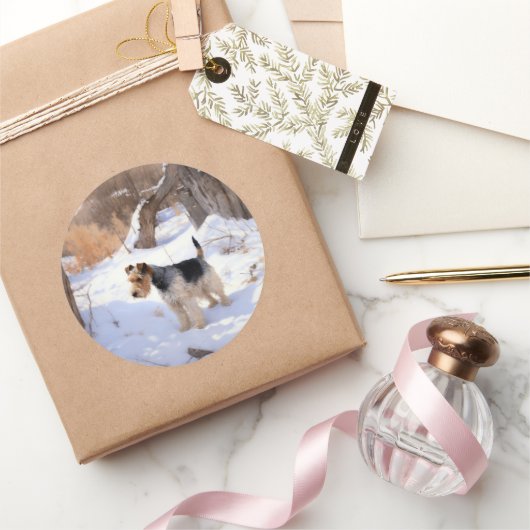 Sticker Rond Fil Fox Terrier Laisser neiger Noël (Cadeaux)