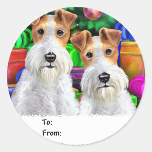 Sticker Rond Fil Fox Terrier Offres ouvertes Noël