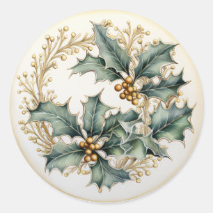 Sticker Rond Filigrane d'or sur branches de houx