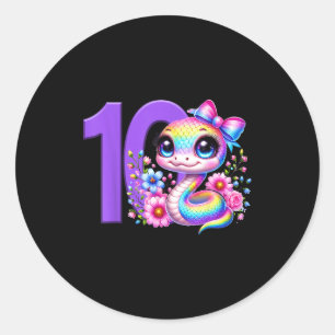 Sticker Rond Fille 10 ans Anniversaire Serpent Fête Arc-en-ciel