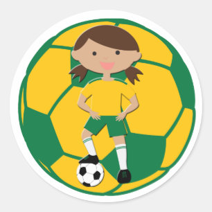 Sticker Rond Fille 4 du football et vert et jaune de boule