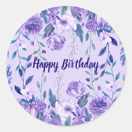 Sticker Rond Fille 50e anniversaire Lavande violet Floral (Devant)