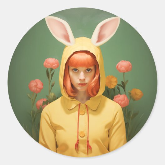 Sticker Rond Fille à capuchon de lapin (Devant)