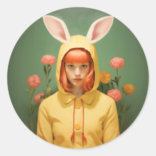 Sticker Rond Fille à capuchon de lapin