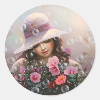 Sticker Rond fille à la soapbubble - la chanson de Sharon