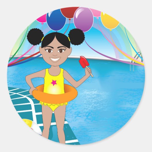 Sticker Rond Fille afro avec un popsicle (Devant)