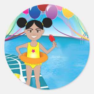 Sticker Rond Fille afro avec un popsicle