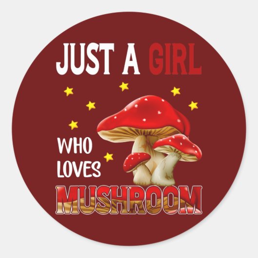 Sticker Rond Fille amatrice de champignons qui aime simplement (Devant)