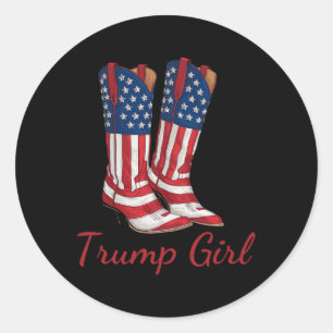 Sticker Rond Fille Américaine Drapeau Voter Trump Fille Républi
