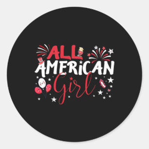 Sticker Rond Fille Américaine Pour Fête De L'Indépendance Fille