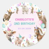 Sticker Rond Fille Animaux de ferme Confetti Balloon Anniversai (Devant)