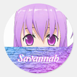 Sticker Rond Fille Anime Kawaii nom rose mignon doux