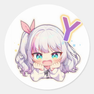Sticker Rond Fille Anime Lettre Y