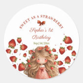 Sticker Rond Fille Anniversaire Fraise Rouge Ribbon (Devant)