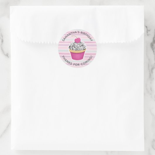 Sticker Rond Fille anniversaire merci (Sac)