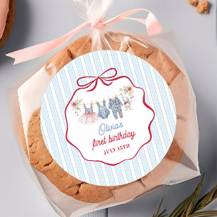 Sticker Rond Fille Anniversaire Rouge Blanc Bleu