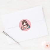 Sticker Rond Fille appliquant des soins skincare art mignon des (Enveloppe)