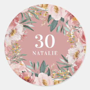Sticker Rond Fille aquarelle florale anniversaire rose chic