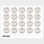 Sticker Rond Fille aquarelle florale anniversaire rose chic cla (Feuille)
