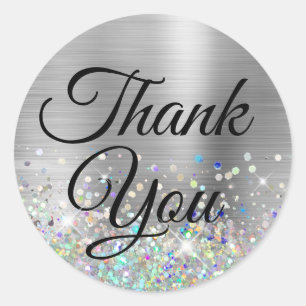 Sticker Rond Fille argent Ombre Holo Parties scintillant Merci
