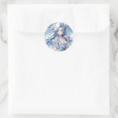 Sticker Rond Fille aux cheveux bleus dans une robe bleue (Sac)