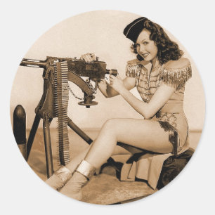 Sticker Rond Fille aux machines rétro vintage femme