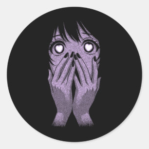 Sticker Rond Fille aux yeux d'anime Cœurs de manga Otaku Grunge