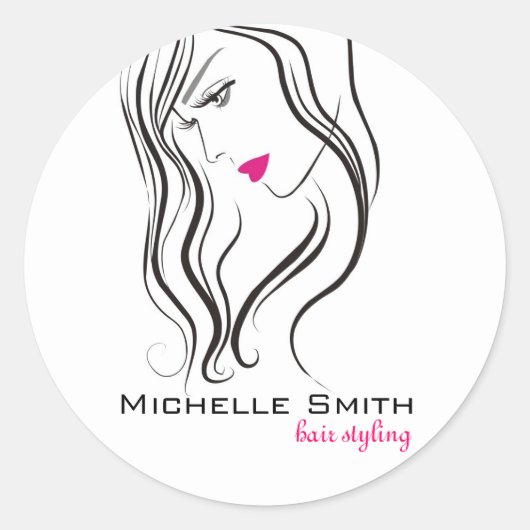 Sticker Rond Fille avec cheveux ondulés Coiffure icône de marqu (Devant)