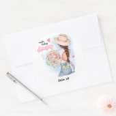 Sticker Rond Fille avec fleurs, numérique (Enveloppe)