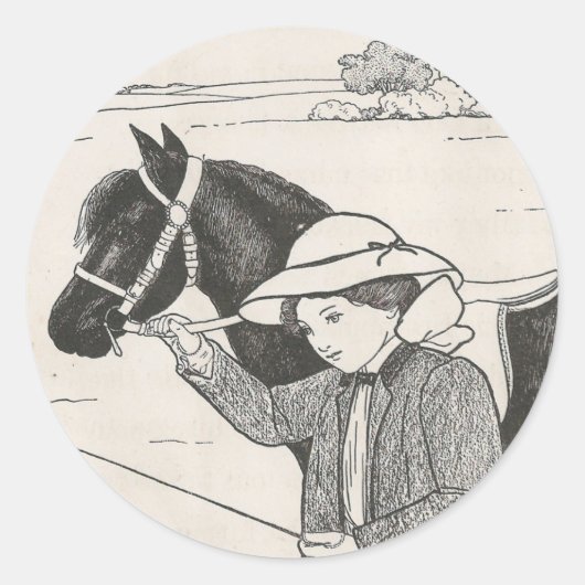 Sticker Rond Fille avec le poney (Devant)